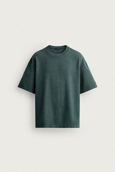 WASHED WAFFLE-KNIT T-SHIRT - Green by Zara