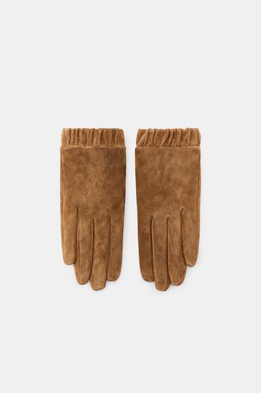 100% SUEDE LEATHER GATHERED GLOVES - camel by Zara