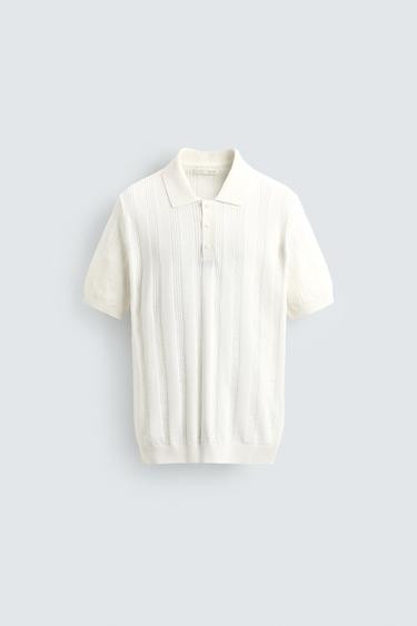 REGULAR FIT TEXTURED KNIT POLO SHIRT - Oyster-white by Zara