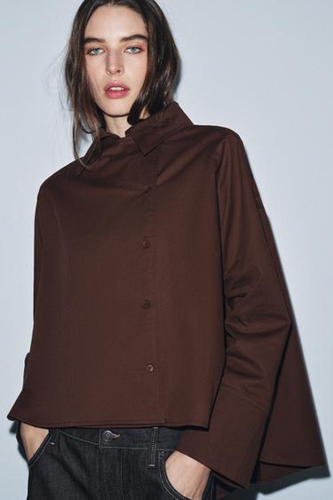 ZW COLLECTION OVERSIZE PLEATED SHIRT - Brown by Zara