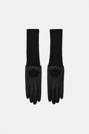 COMBINED LEATHER EFFECT GLOVES - Black by Zara