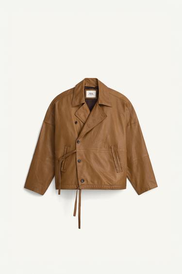 RELAXED FIT NAPPA LEATHER JACKET - camel by Zara