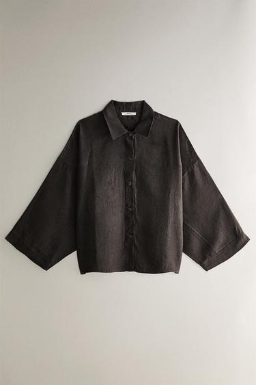 LINEN SHIRT - Dark grey by Zara
