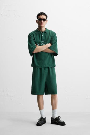 TEXTURED CARPENTER POCKET BERMUDA SHORTS - Green by Zara - Image 0