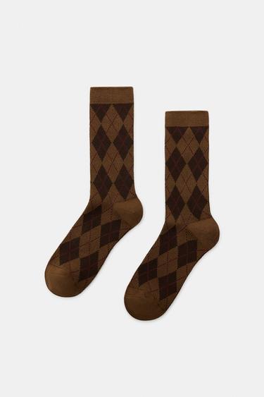 DIAMOND PATTERN COTTON SOCKS - Toffee by Zara