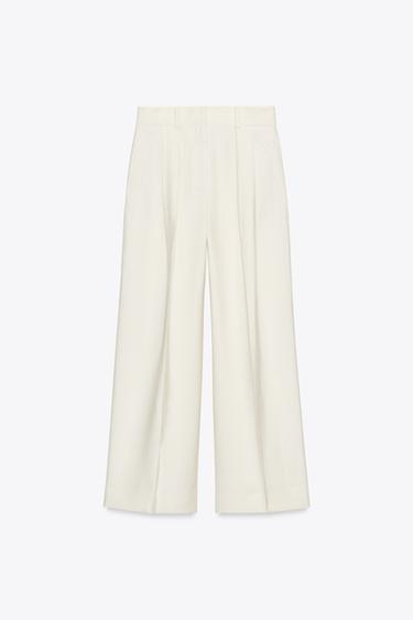 ZW COLLECTION FLOWING DARTED TROUSERS - Ecru by Zara
