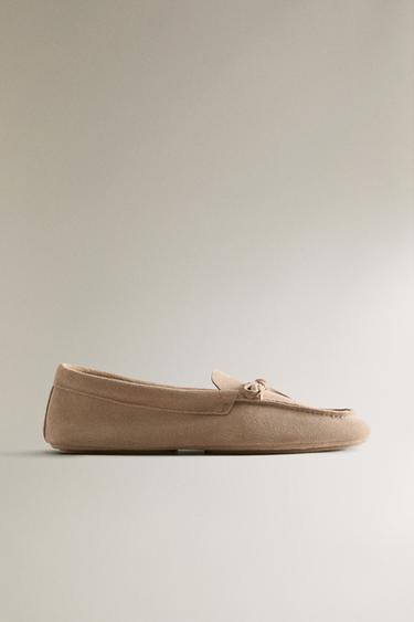 SPLIT LEATHER LOAFERS WITH BOW DETAIL - Brown by Zara