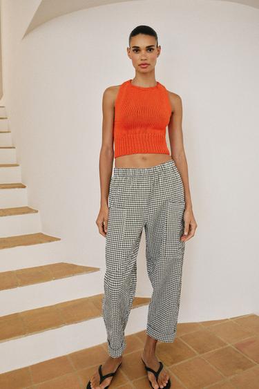 CHECK TROUSERS WITH ELASTIC WAIST - Black / White by Zara
