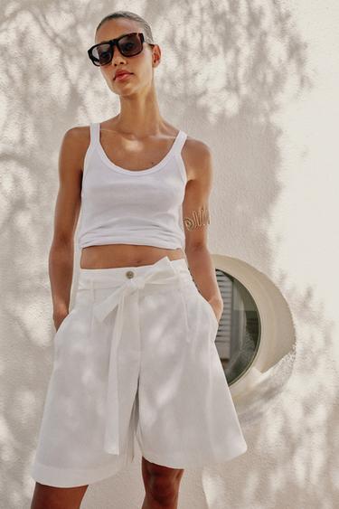 TIE-BELT BERMUDA SHORTS - White by Zara