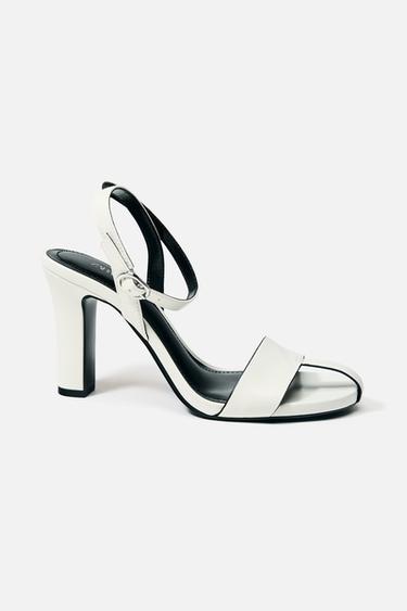 LEATHER OPEN-TOE HIGH-HEEL SANDALS - White by Zara