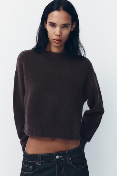 ROUND NECK KNIT SWEATER - Aubergine by Zara