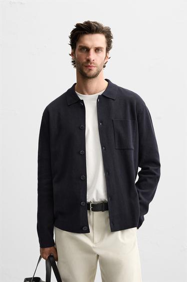 COTTON CARDIGAN WITH POCKET - Navy blue by Zara