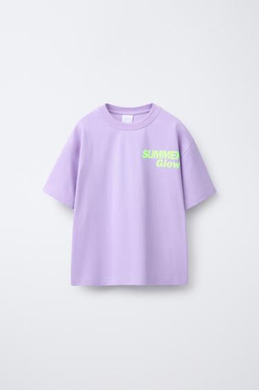 T-SHIRT WITH SLOGAN PRINT - Lilac by Zara
