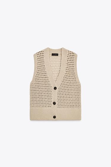 OPEN KNIT WAISTCOAT - Sand by Zara
