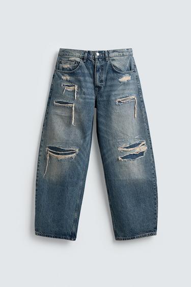 RIPPED BALLOON FIT JEANS - Mid-blue by Zara