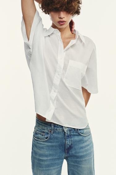 SEMI-SHEER COTTON SHIRT - Oyster-white by Zara