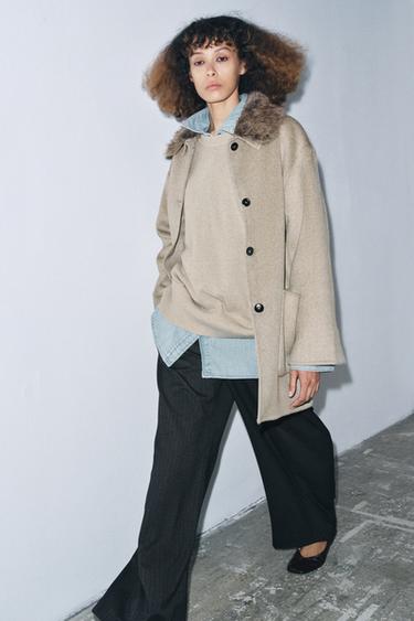 WOOL COAT WITH FAUX FUR COLLAR ZW COLLECTION - camel by Zara