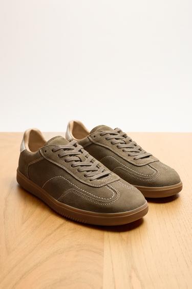 LEATHER TRAINERS WITH CONTRAST SOLE - Brown by Zara