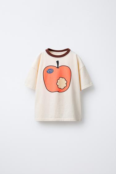 APPLE PRINT T-SHIRT - Ecru by Zara - Image 0