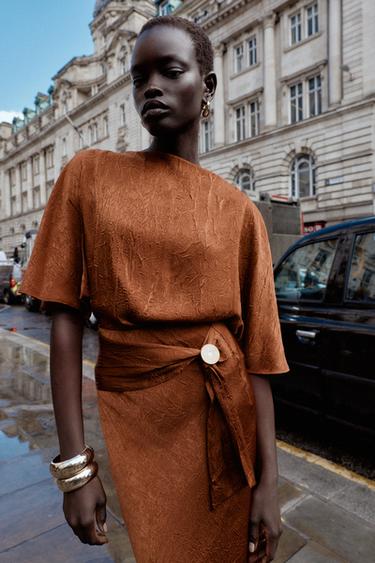 CRINKLED EFFECT SATIN TOP - Copper by Zara