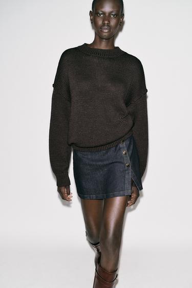 BUTTON-DETAIL WRAP SKORT - Blue by Zara