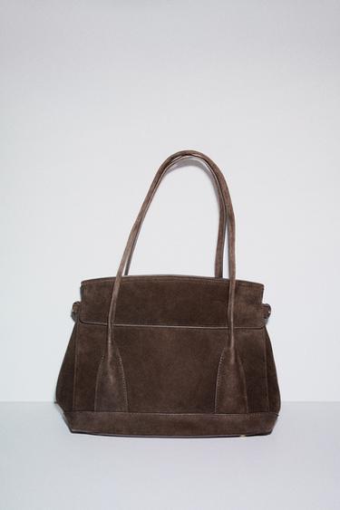 LEATHER CITY BAG - Brown by Zara