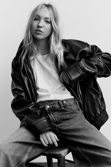 LEATHER EFFECT BOMBER JACKET - Black by Zara
