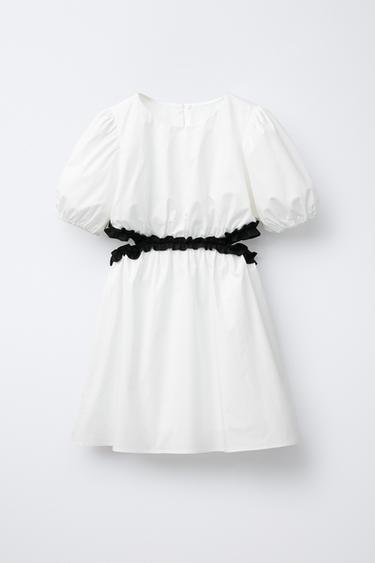 DRESS WITH CUT-OUT RUFFLES - Oyster-white by Zara