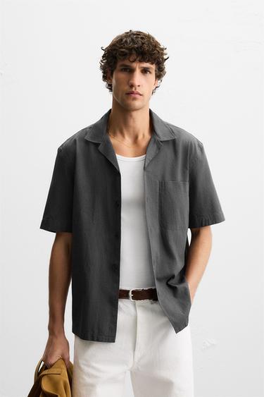 COTTON/LINEN SHIRT - Anthracite grey by Zara