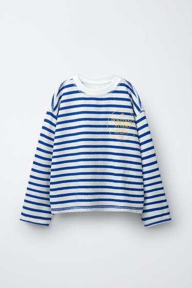STRIPED T-SHIRT WITH SLOGAN - Blue by Zara