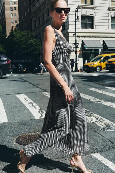 ZW COLLECTION POLKA DOT MIDI DRESS - Black / White by Zara