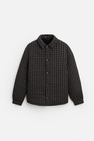 QUILTED CHECKED OVERSHIRT - Black / Brown by Zara