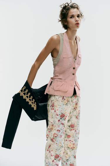 STRIPED HALTER TOP WITH POCKETS - Light pink by Zara