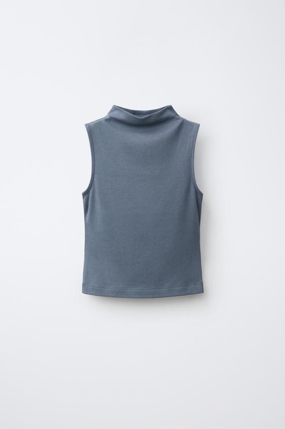 COTTON-MODAL SLEEVELESS TOP - Blue by Zara - Image 0
