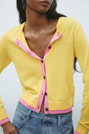 COLOUR BLOCK KNIT CARDIGAN - Yellow by Zara - Image 0