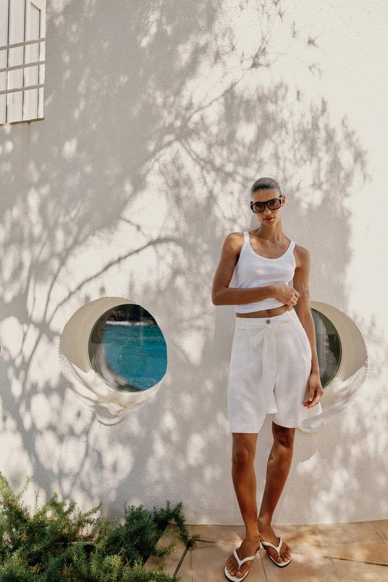 TIE-BELT BERMUDA SHORTS - White by Zara - Image 0