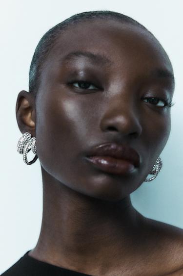 TRIPLE RHINESTONE HOOP EARRINGS - Silver by Zara - Image 0