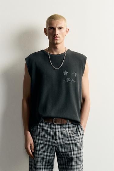 WASHED PRINTED KNIT TANK TOP - Faded black by Zara