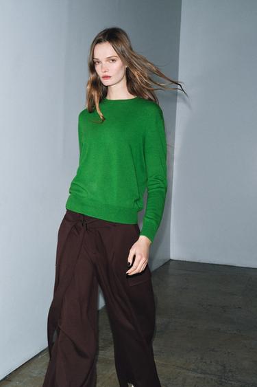 EXTRA SOFT 100% WOOL JUMPER - Green by Zara