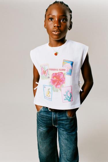PRINTED T-SHIRT WITH BOWS - White by Zara