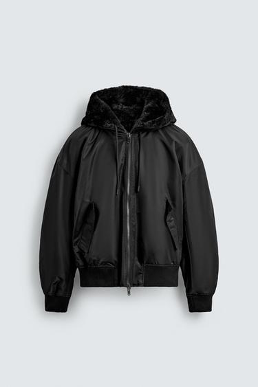 REVERSIBLE FAUX FUR BOMBER JACKET - Black by Zara
