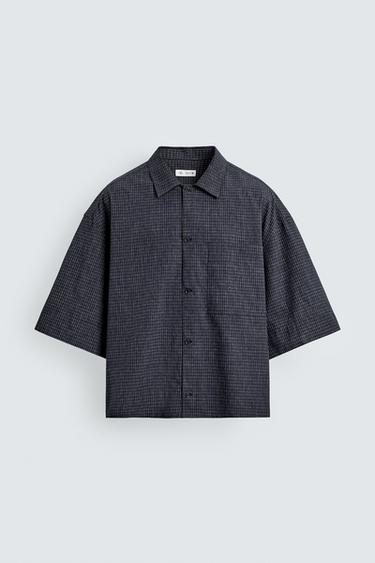 BOXY FIT CHECK SHIRT - Navy blue by Zara