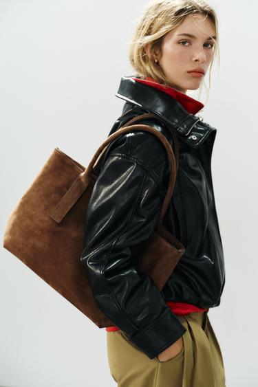 LEATHER TOTE BAG - Brown by Zara