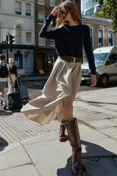 BELTED MIDI SKIRT - Mid-camel by Zara