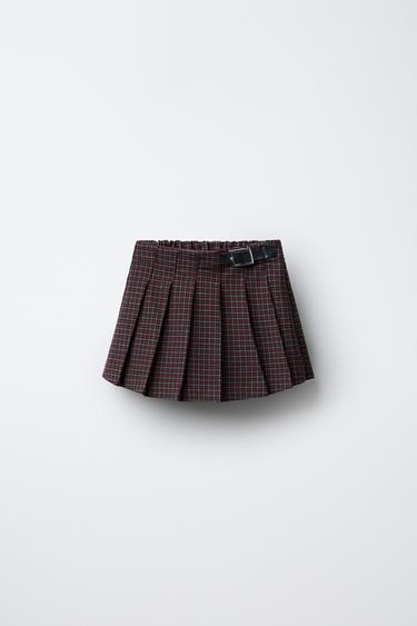 CHECK BERMUDA SKORT WITH BUCKLE - Reddish by Zara