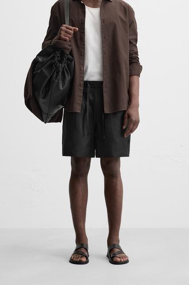 100% LINEN BERMUDA SHORTS - Black by Zara