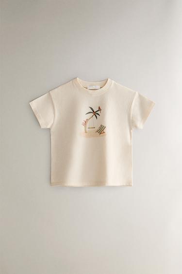 CHILDREN'S COTTON PALM TREE T-SHIRT - Light beige by Zara - Image 0