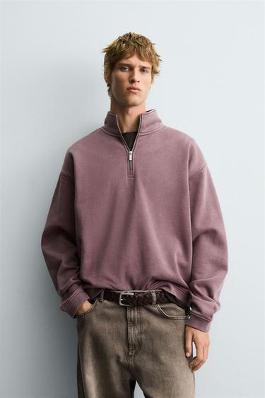 WASHED QUARTER-ZIP SWEATSHIRT - Raspberry by Zara