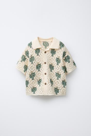 CACTUS CROCHET KNIT SHIRT - Ecru / Green by Zara