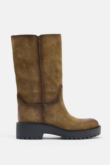 DISTRESSED EFFECT SPLIT SUEDE ANKLE BOOTS - Brown by Zara